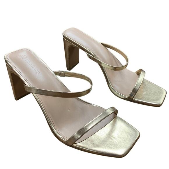 New The Drop Womens Size 11 Shiny Gold Open Toe 3.75" Heel Slide On Sandal Shoes - Picture 1 of 7